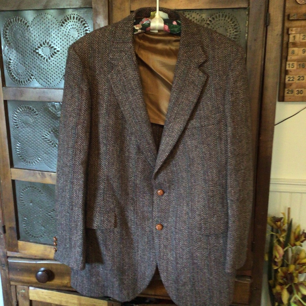 Vintage Herringbone Harris Tweed Jacket 42 44